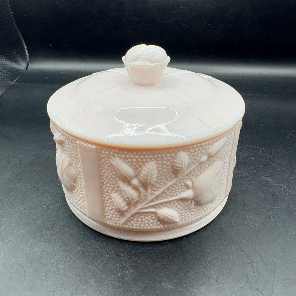 Jeanette Glass She’ll Pink Milkglass Powder Jar